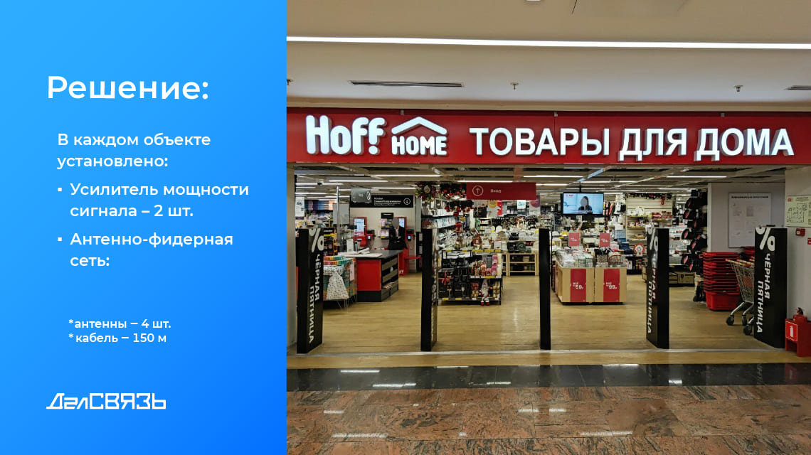Система усиления связи ДалСВЯЗЬ обеспечила стабильную сотовую связь во всех критических зонах магазинов.